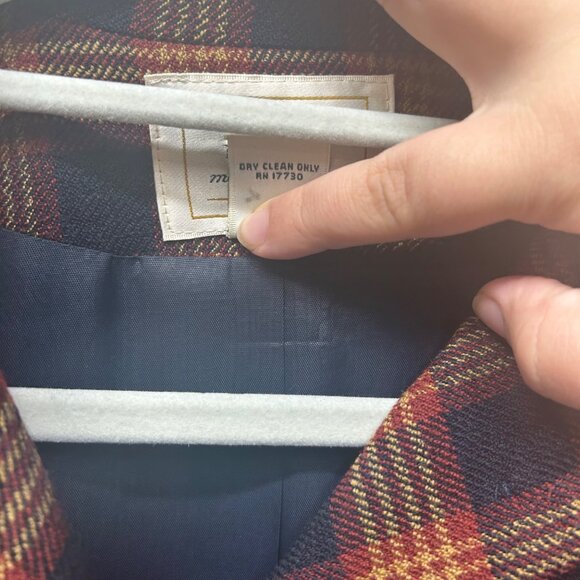 Field Manor Plaid Wool Blend Cropped Blazer Navy/Red/orange Size 8 - Picture 4 of 8